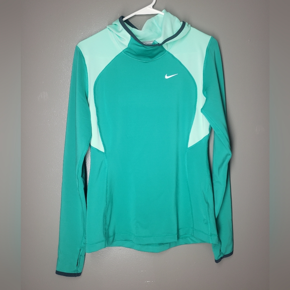 Nike Running Dri Fit Pullover Hooded Top Green Size Medium Long Sleeve Stretch